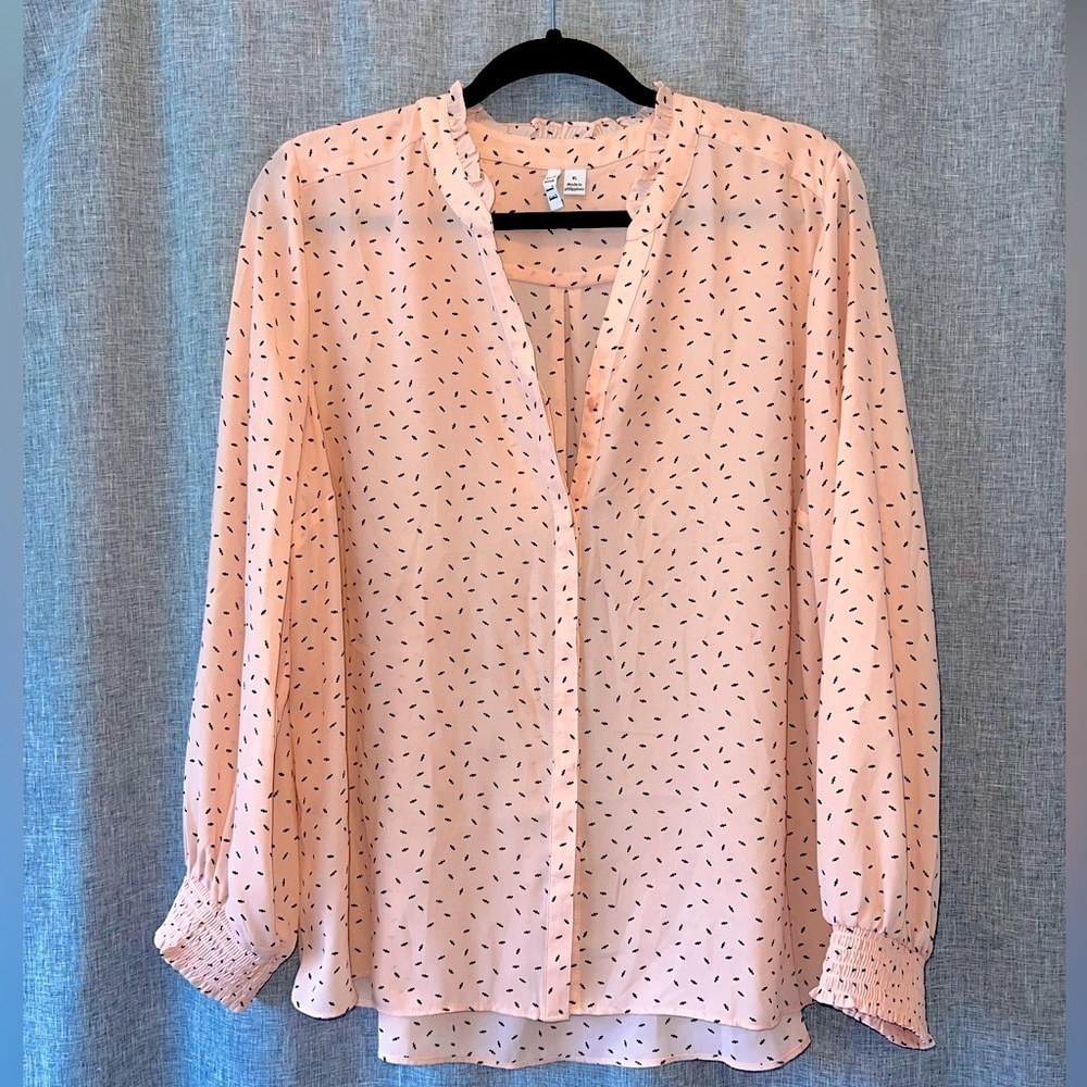 Elle Pink Polka Dot Lightweight Blouse - XL, Soft & Flowing
